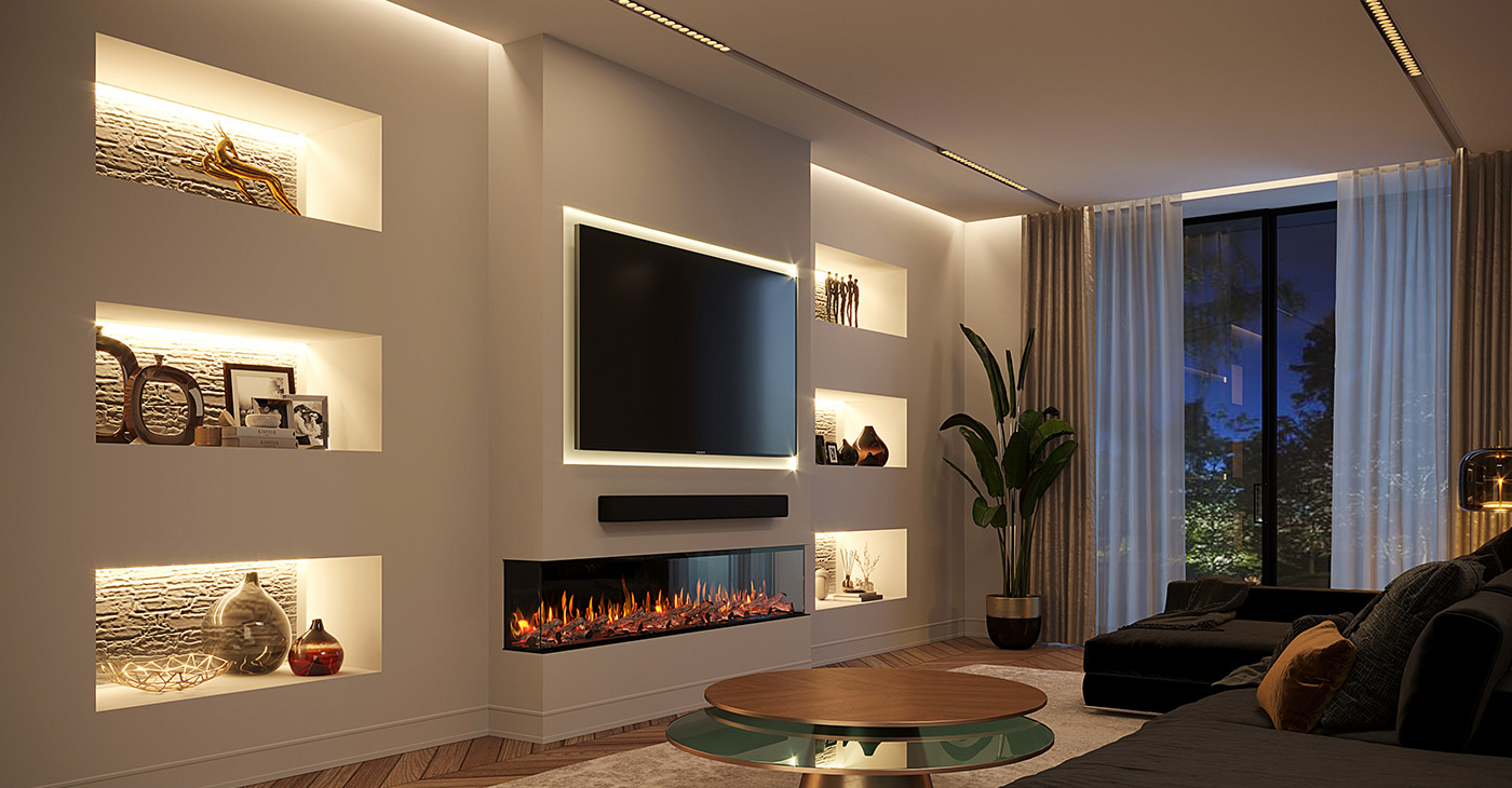 Media wall installer in London preparing a feature wall frame for TV and shelving